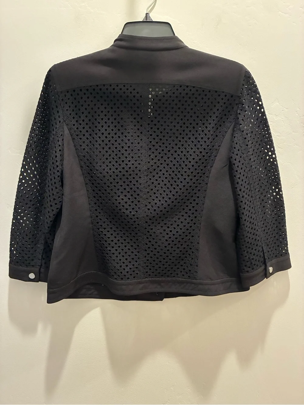 Chico's Black Perforated Zip-Front Bomber Jacket
